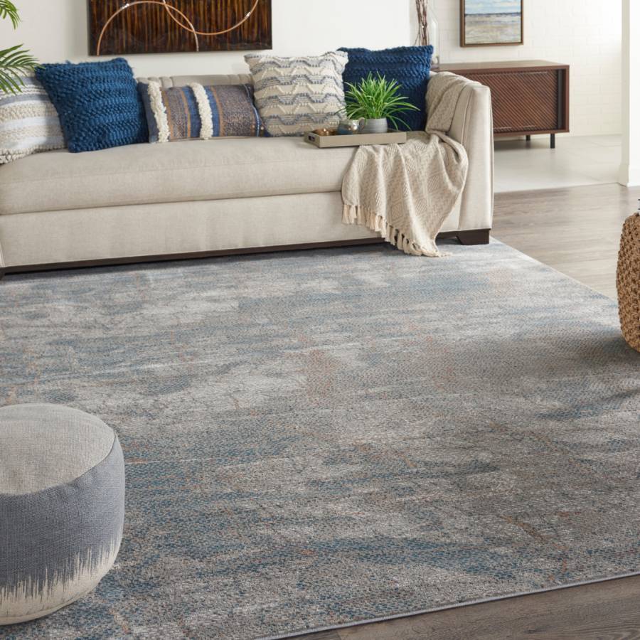 Light Grey/Blue Rustic Textures Rectangle Rug, 320x240cm - BrandAlley