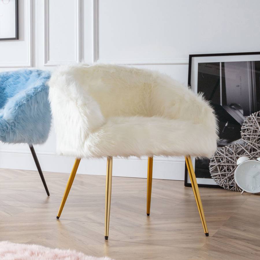 Ivy Accent Chair Faux Fur White Gold Legs BrandAlley