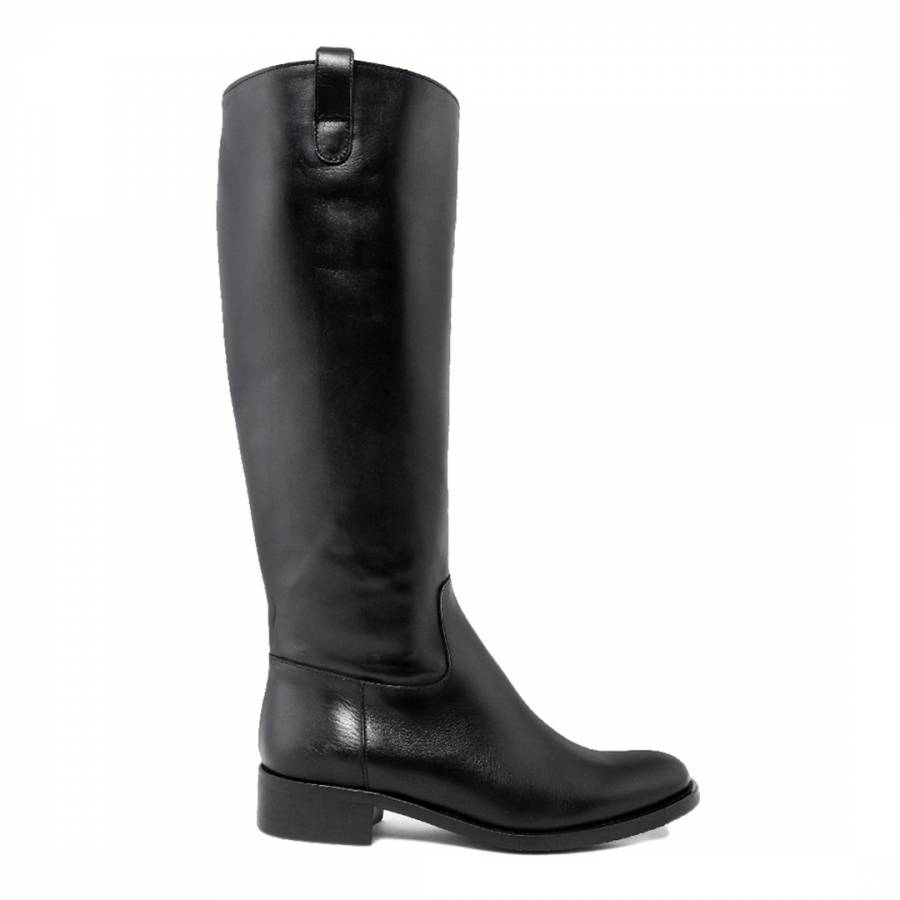 Black Leather Mid Calf Boots - BrandAlley