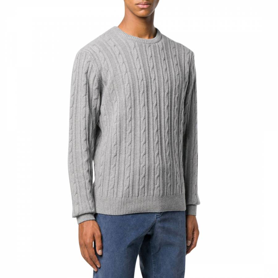 Grey Cable Knit Crew Neck Jumper - BrandAlley
