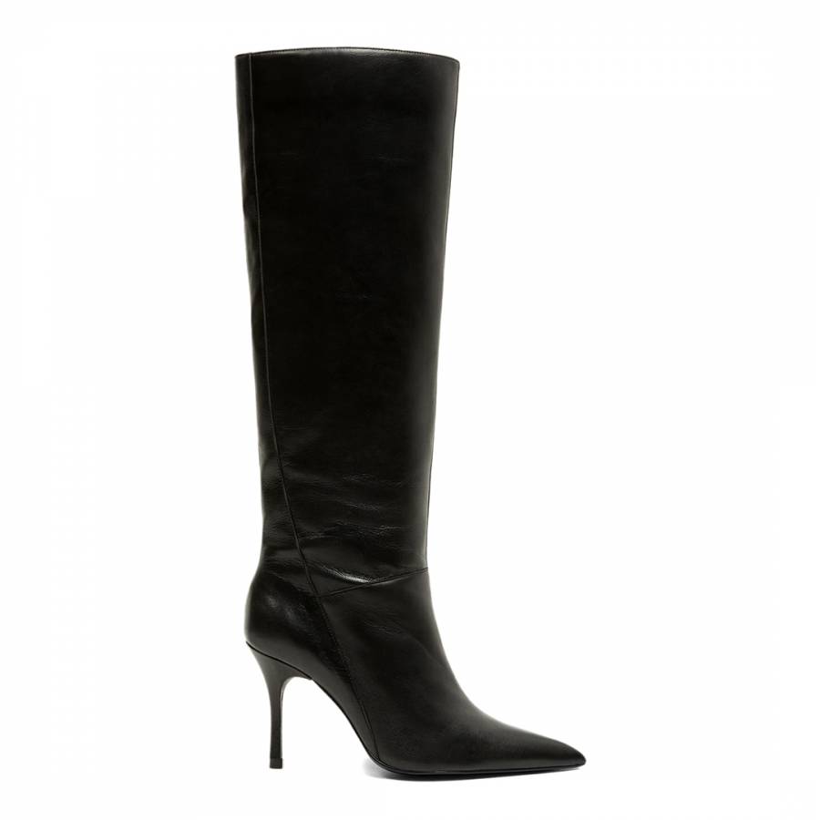 Black Natasha Heel Leather Boot - BrandAlley