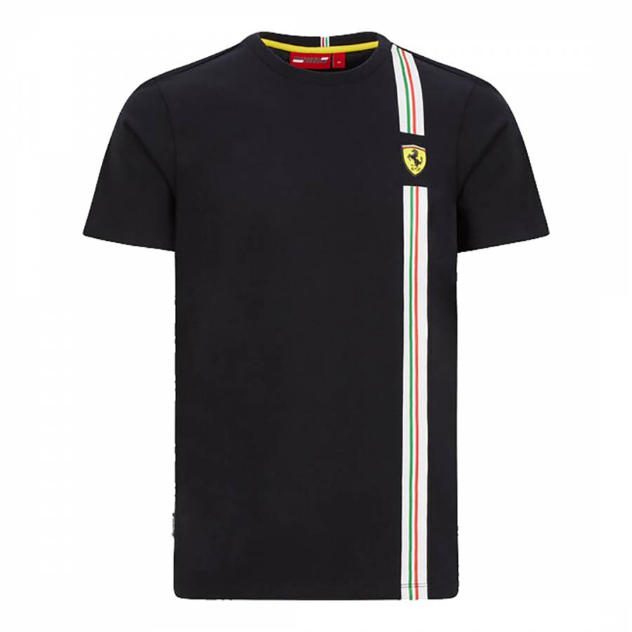 Men's Black Scuderia Ferrari FW Italian Flag T-Shirt - BrandAlley
