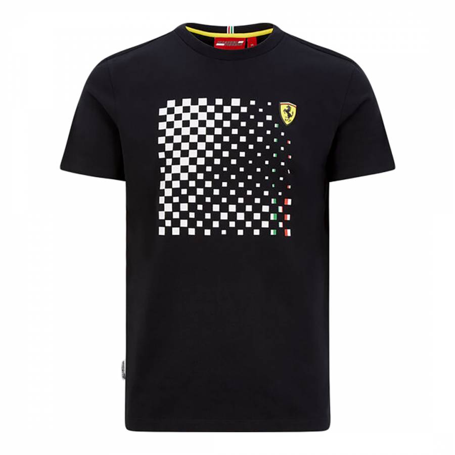 Black Ferrari Checkered Logo T-Shirt - BrandAlley