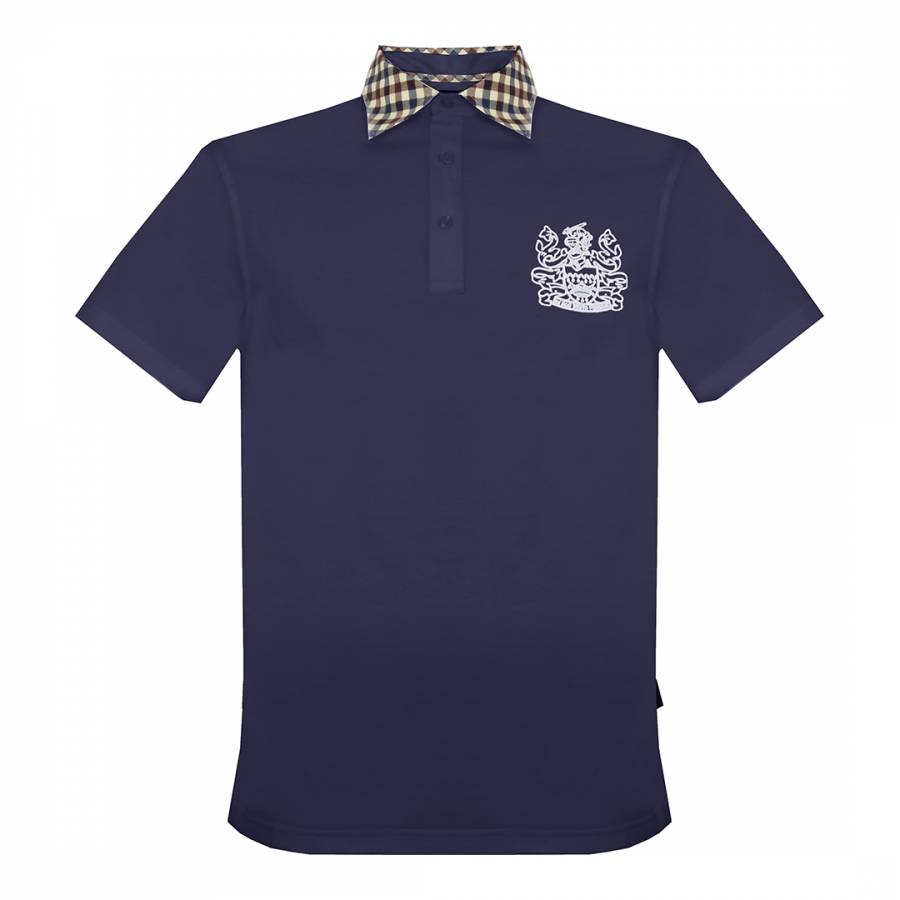 Navy Check Collar Polo Shirt - BrandAlley