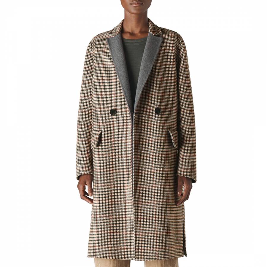 Multi Check Double Faced Wool Coat - BrandAlley