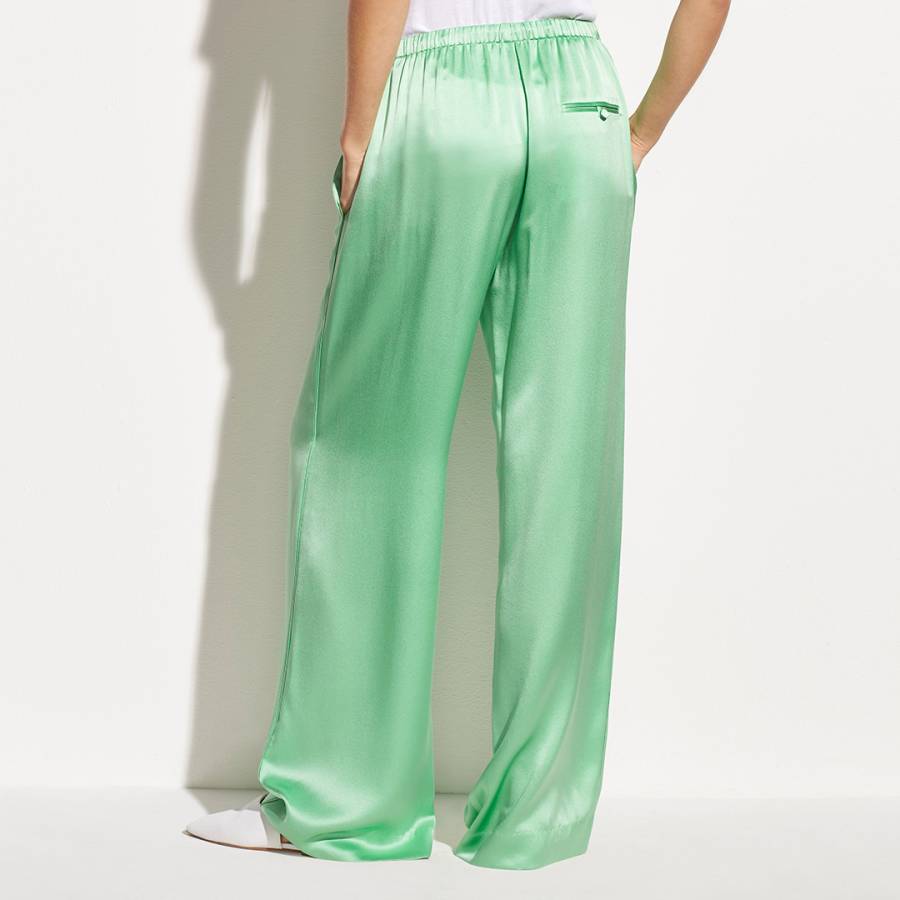 Green Satin Silk Wide Trousers - BrandAlley