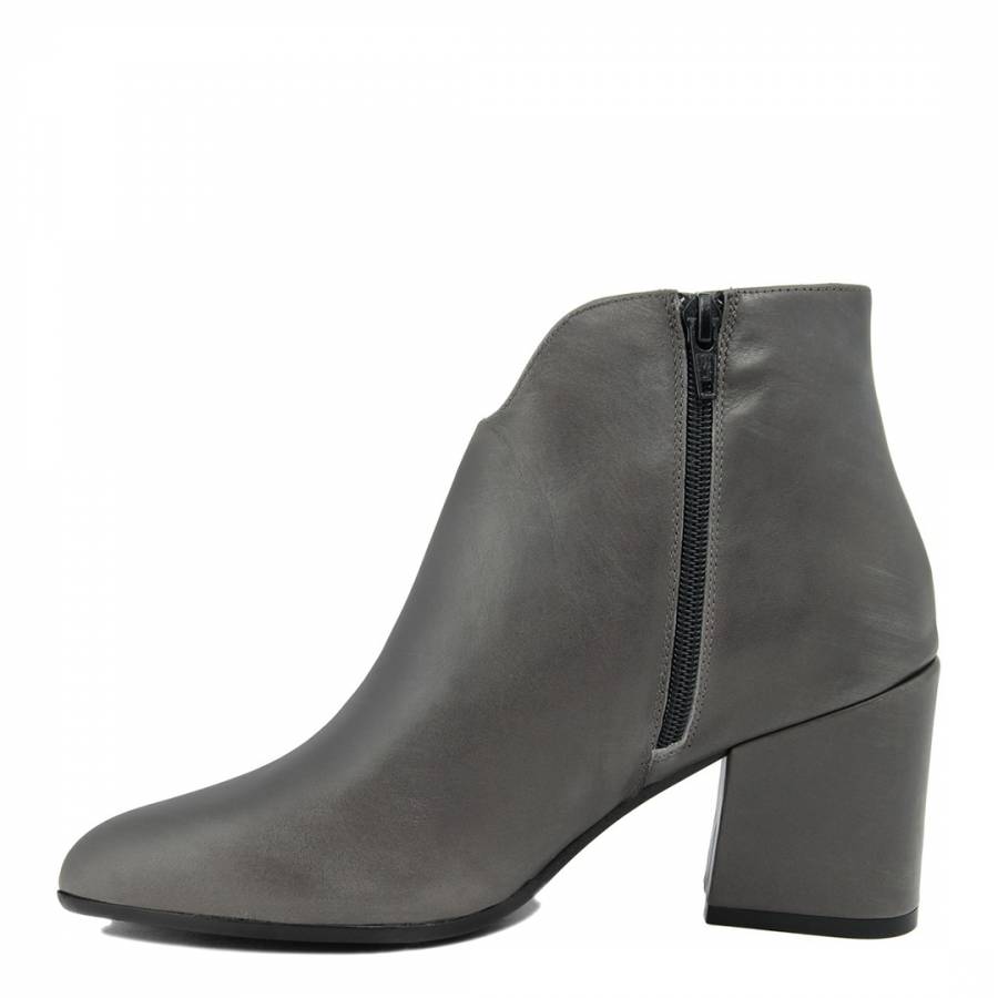 Grey Leather Heeled Ankle Boot - BrandAlley