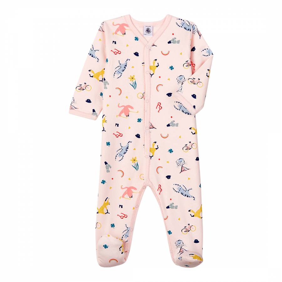 Baby Girl's Pink Animal Print Fleece Sleepsuit - BrandAlley