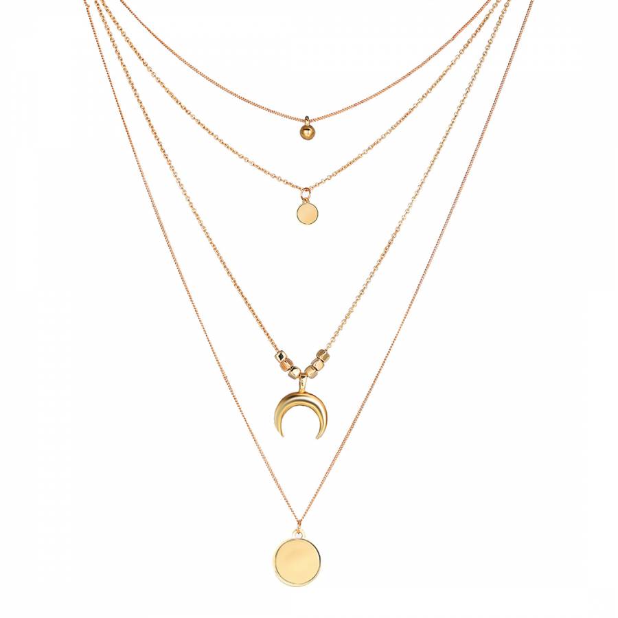 18K Gold Plated Multi Strand Layer Disc Necklace - BrandAlley
