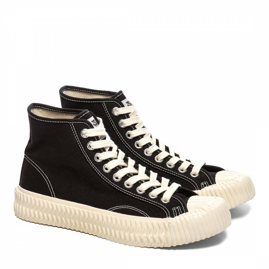 Black & Off White Sole Canvas Hi Top Sneakers - BrandAlley