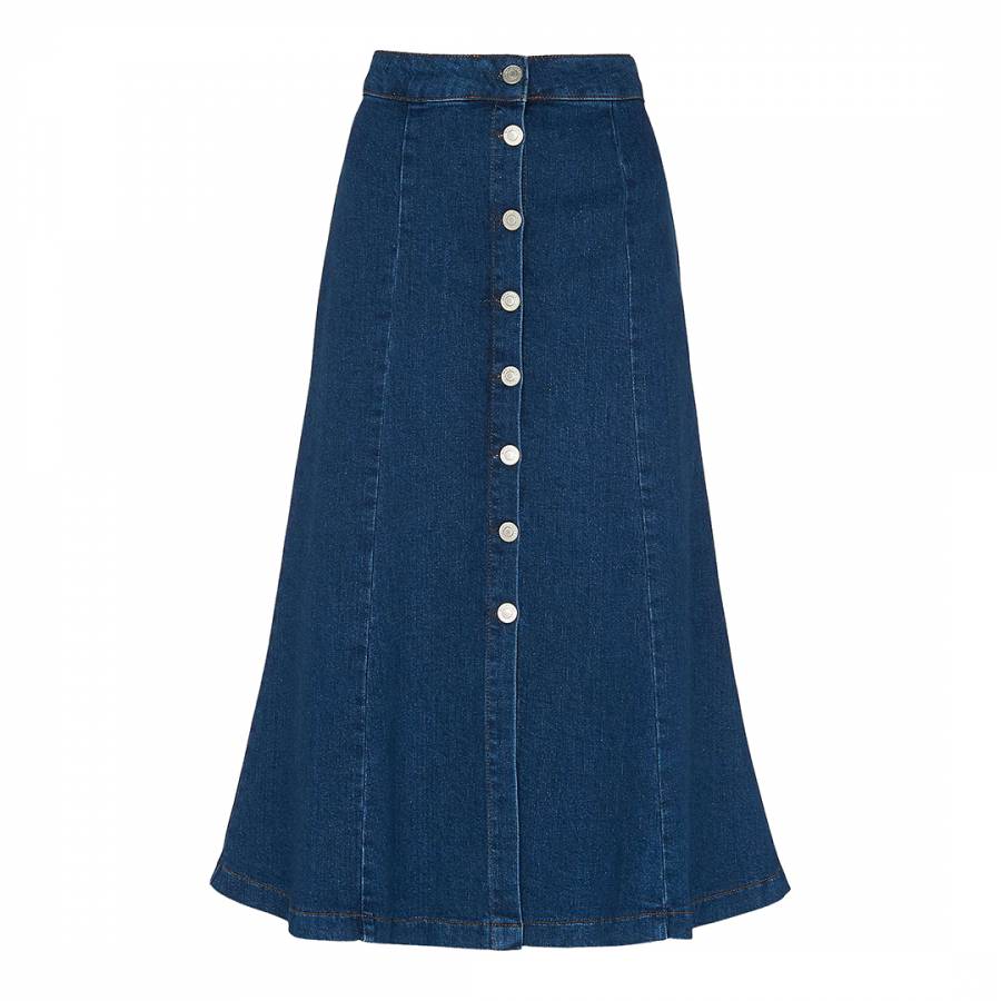 Dark Blue Button Cotton Denim Skirt - BrandAlley
