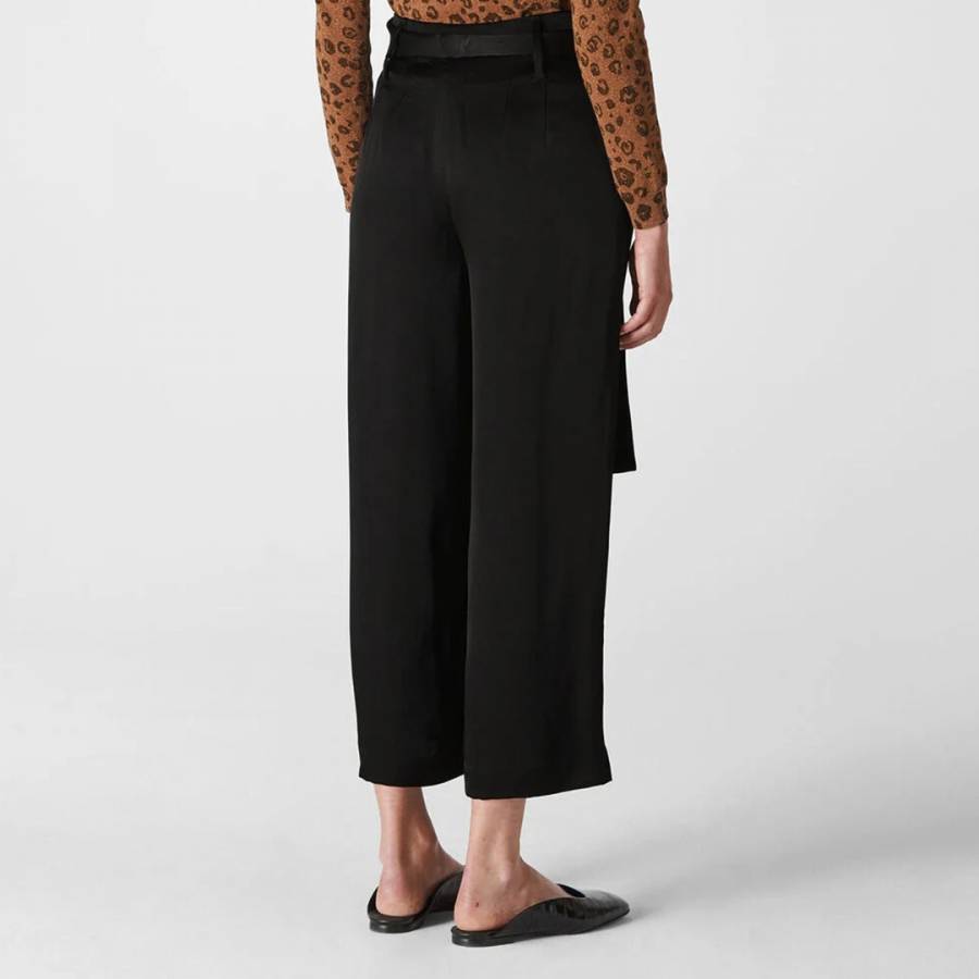 Black Satin Belted Wide Leg Trousers - BrandAlley