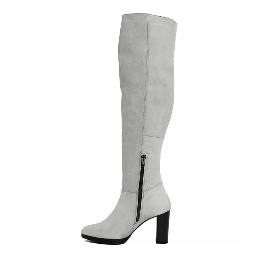 Grey Leather High Knee Boot - BrandAlley