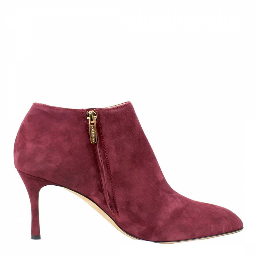 Dark Cherry Suede Leather Heeled Ankle Boots - BrandAlley