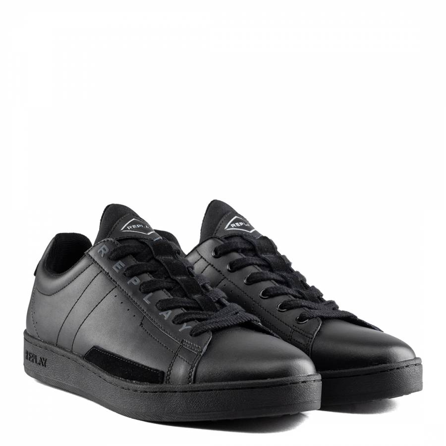 Black Basic Lace Up Leather Sneakers - BrandAlley