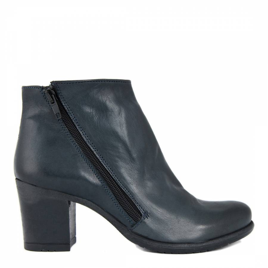 Blue Leather Heeled Ankle Boots - BrandAlley