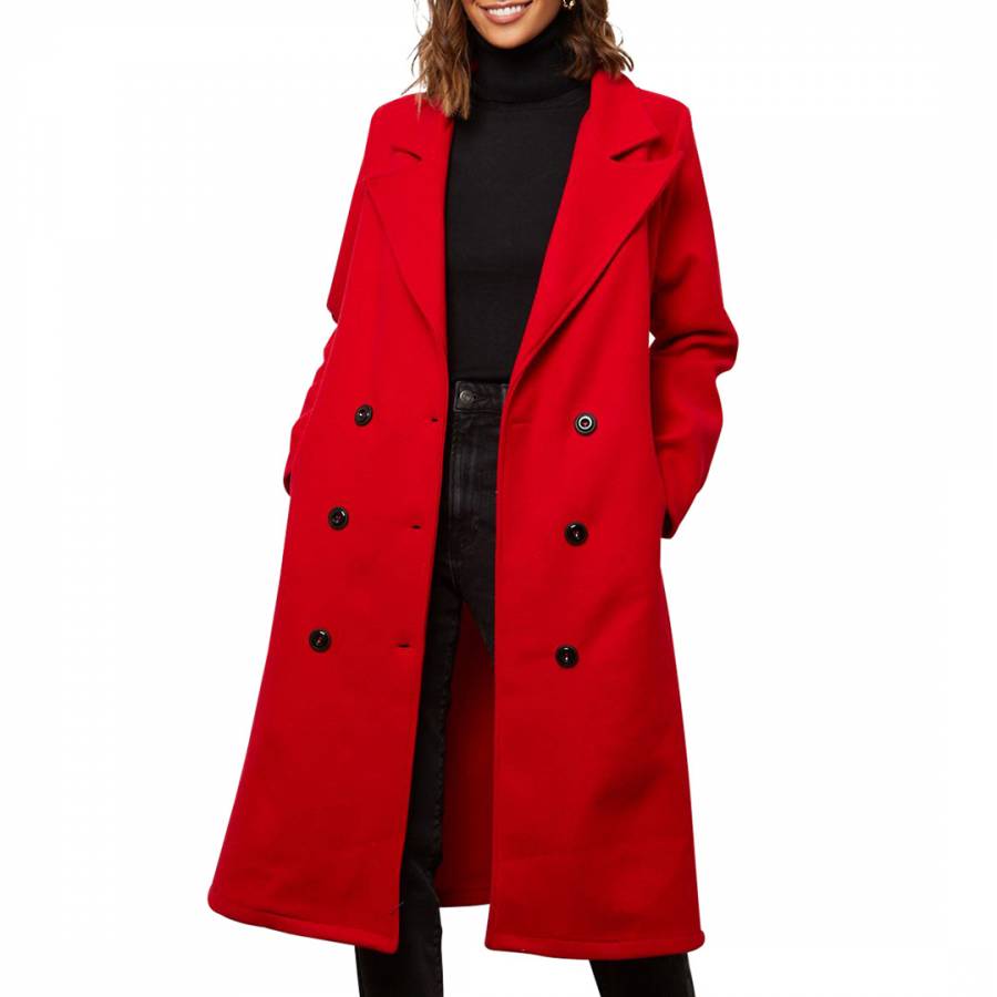 Red Wool Blend Double Breasted Coat - BrandAlley