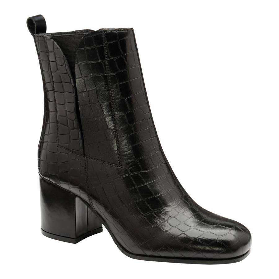 Black Croc Leather Wellsford Ankle Boots - BrandAlley