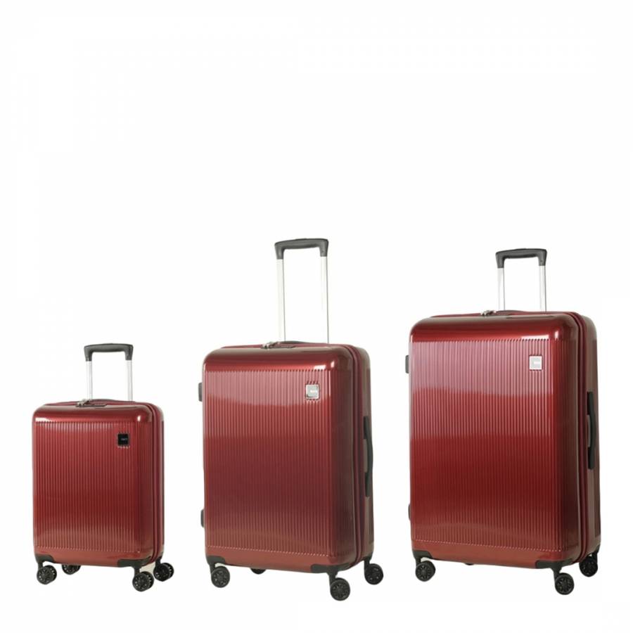 Burgundy Windsor 3 Piece Hardshell Suitcase - BrandAlley