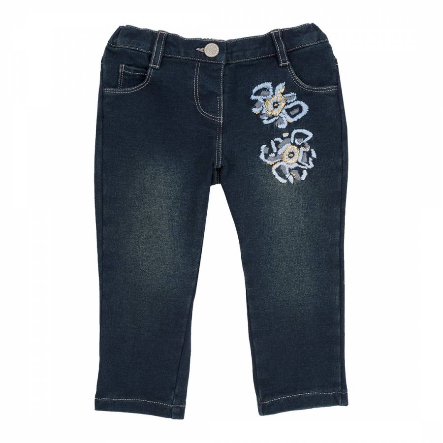 Dark Blue Flower Embroidered Jeans - BrandAlley