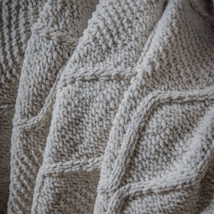 Chenille Knit Cable Throw, Melange Grey - BrandAlley