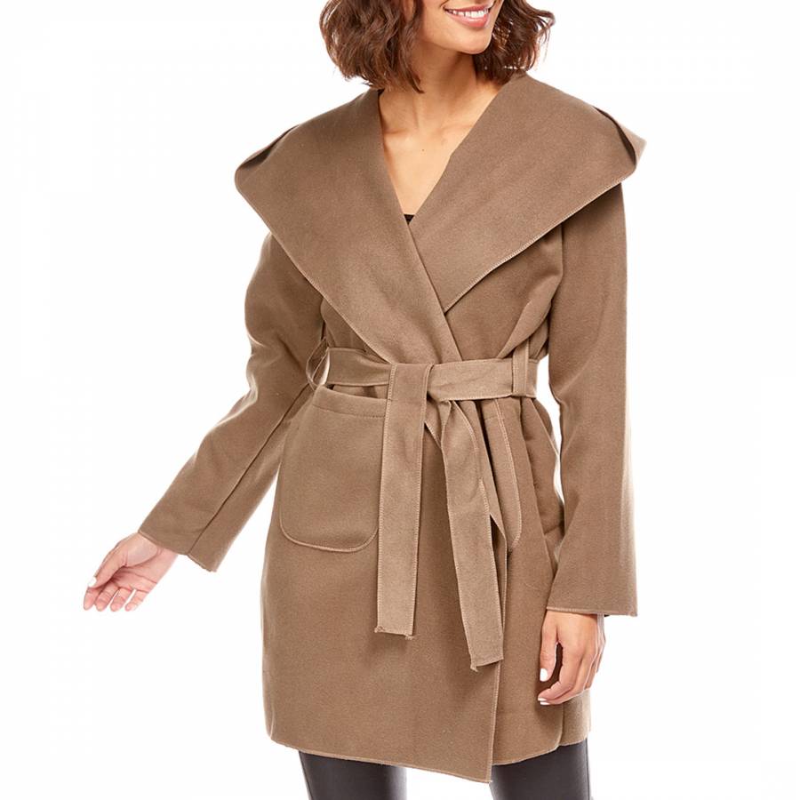 Taupe Wool Blend Wrap Coat - BrandAlley