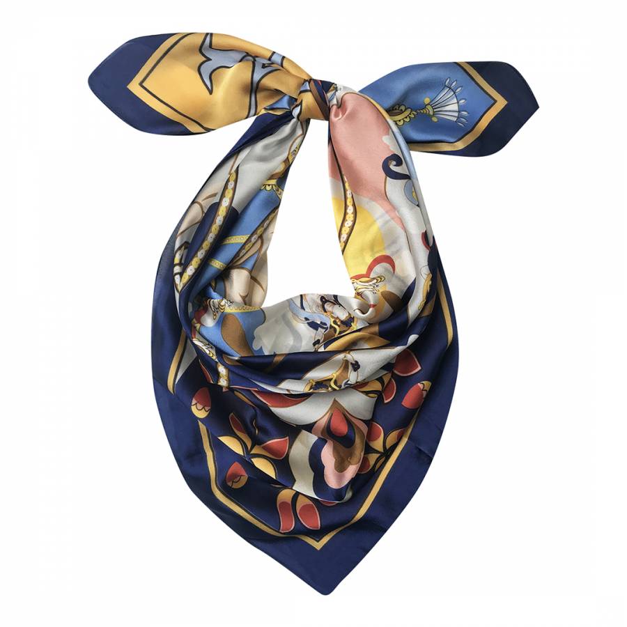 Blue Printed Silk Blend Scarf - BrandAlley