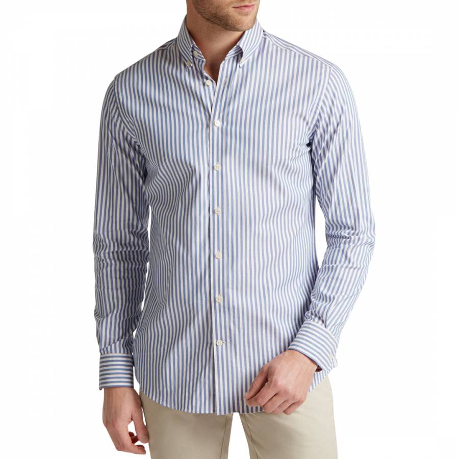 Blue Butcher Stripe Slim Cotton Shirt - BrandAlley