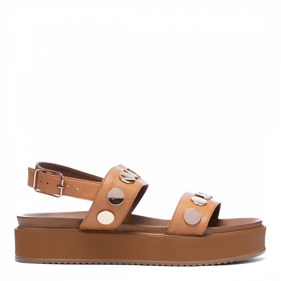 Tan Leather Makenna Flatform Sandals - BrandAlley