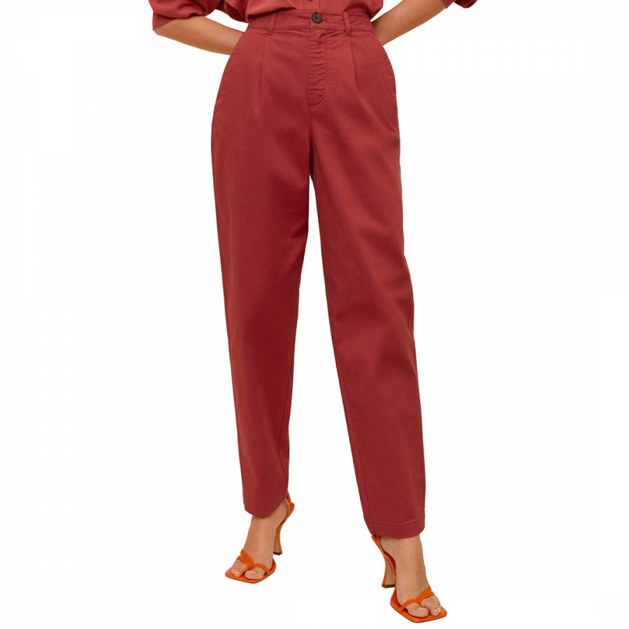 Coral Red Relaxed Fit Cropped Trousers - BrandAlley