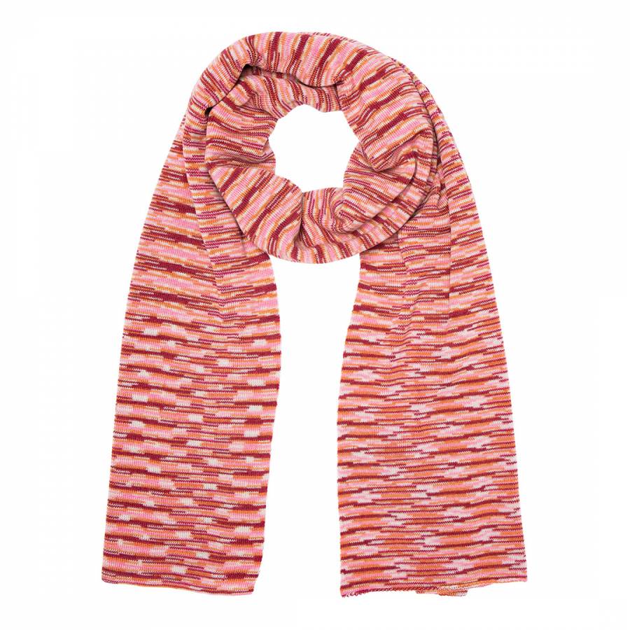 Red Pink Horizontal Stripe Woven Wool Scarf - BrandAlley