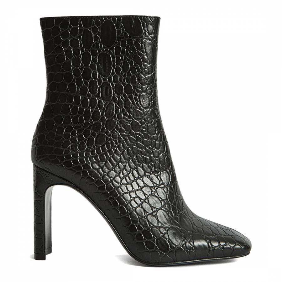 Black Vogue Embossed Leather Ankle Boots - BrandAlley