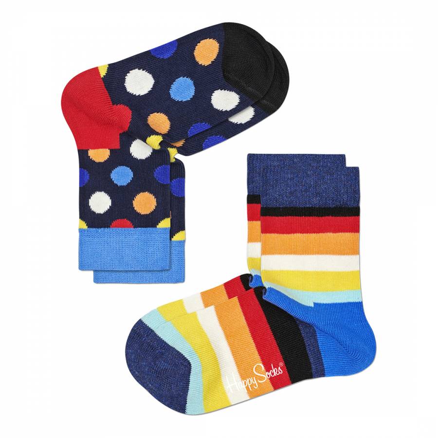 2 Pack Kid's Spotty/Stripy Socks - BrandAlley