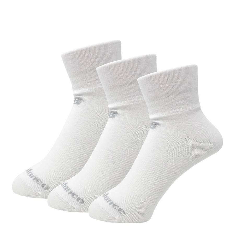 White 3 Pack Performance Cotton Flat Knit Ankle Socks - BrandAlley