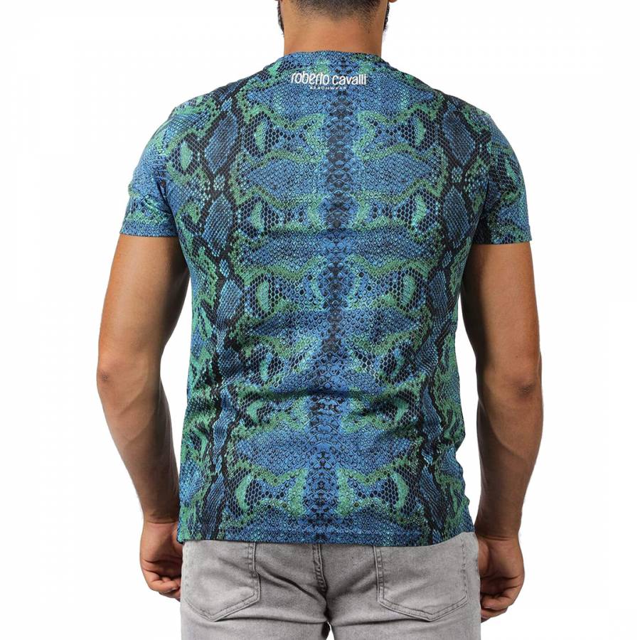 Blue Snake Print Cotton T-Shirt - BrandAlley