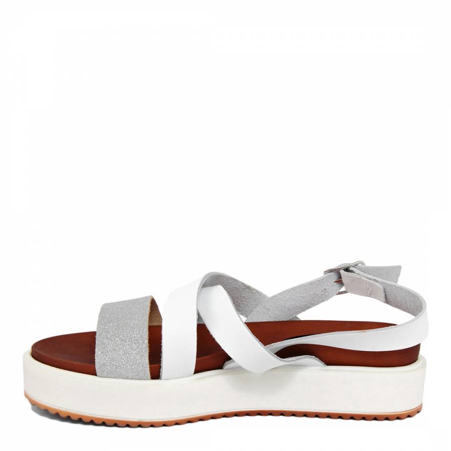 White Leather Glittery Flatform Sandal - BrandAlley