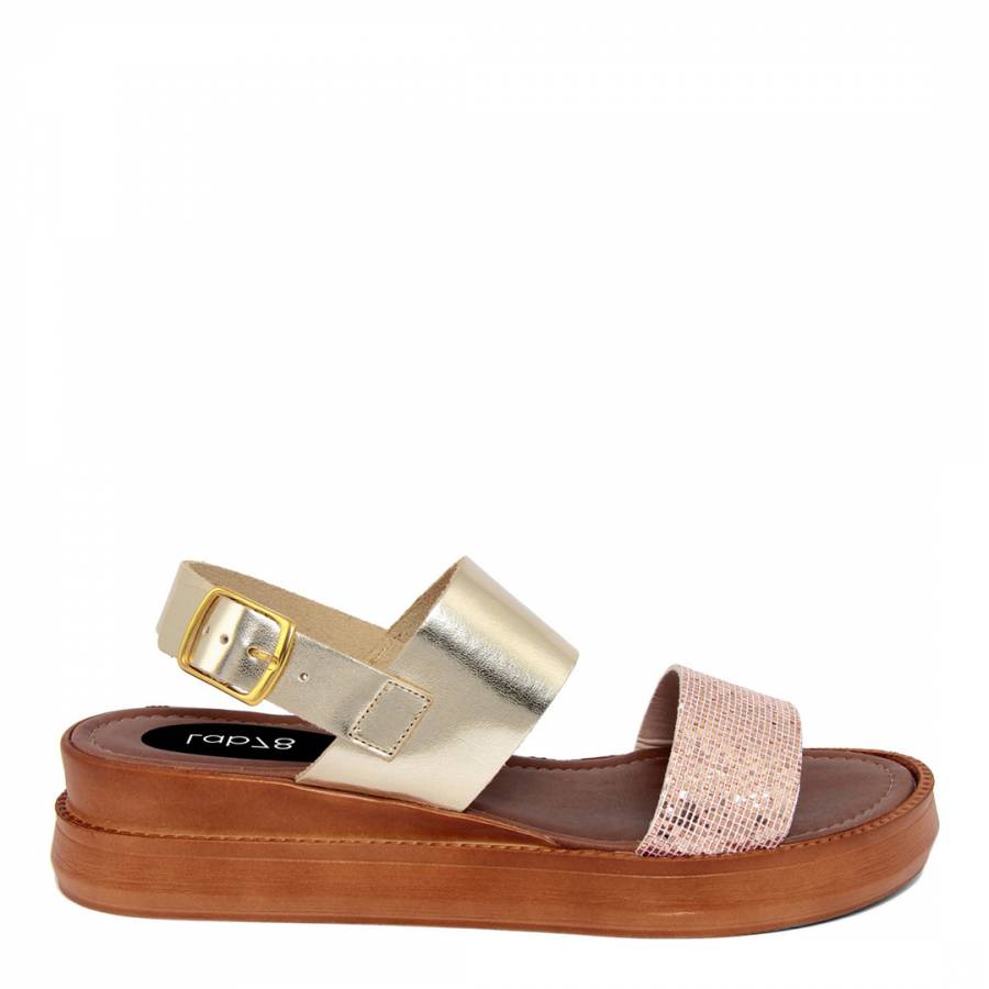 Gold Leather Double Strap Sandal - BrandAlley