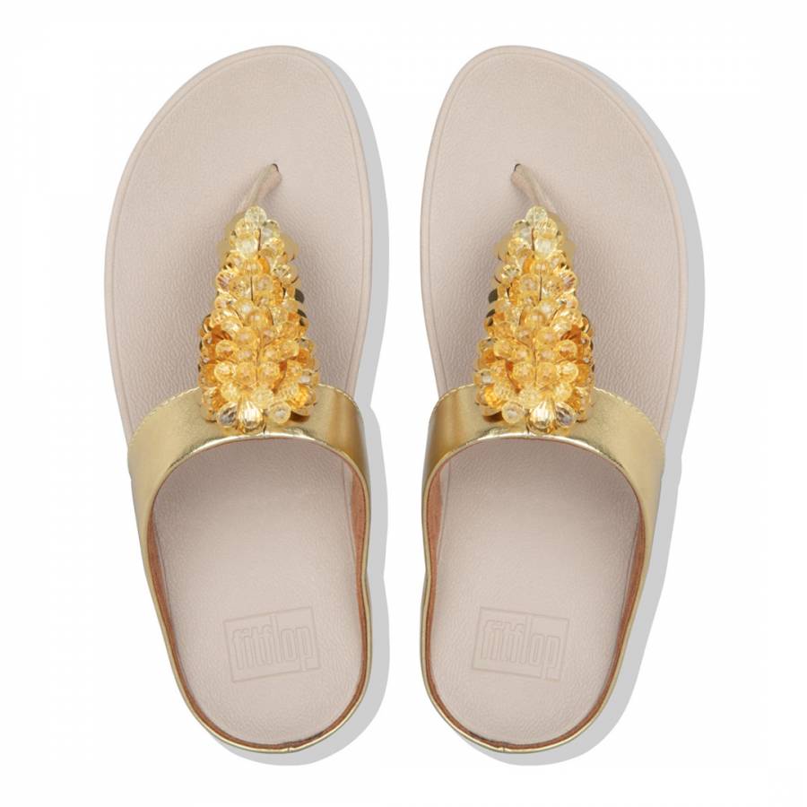 Vintage Gold Fino Sequin Toe Post Sandals - BrandAlley