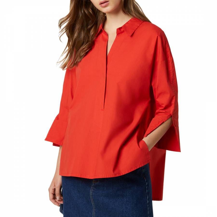 Red Rhodes Poplin Popover Shirt - BrandAlley