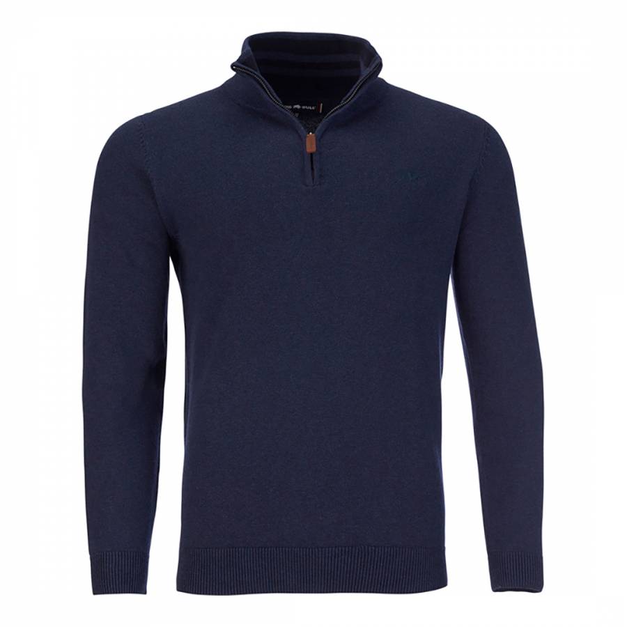 Navy Blue Knitted 1/4 Zip Sweater - BrandAlley