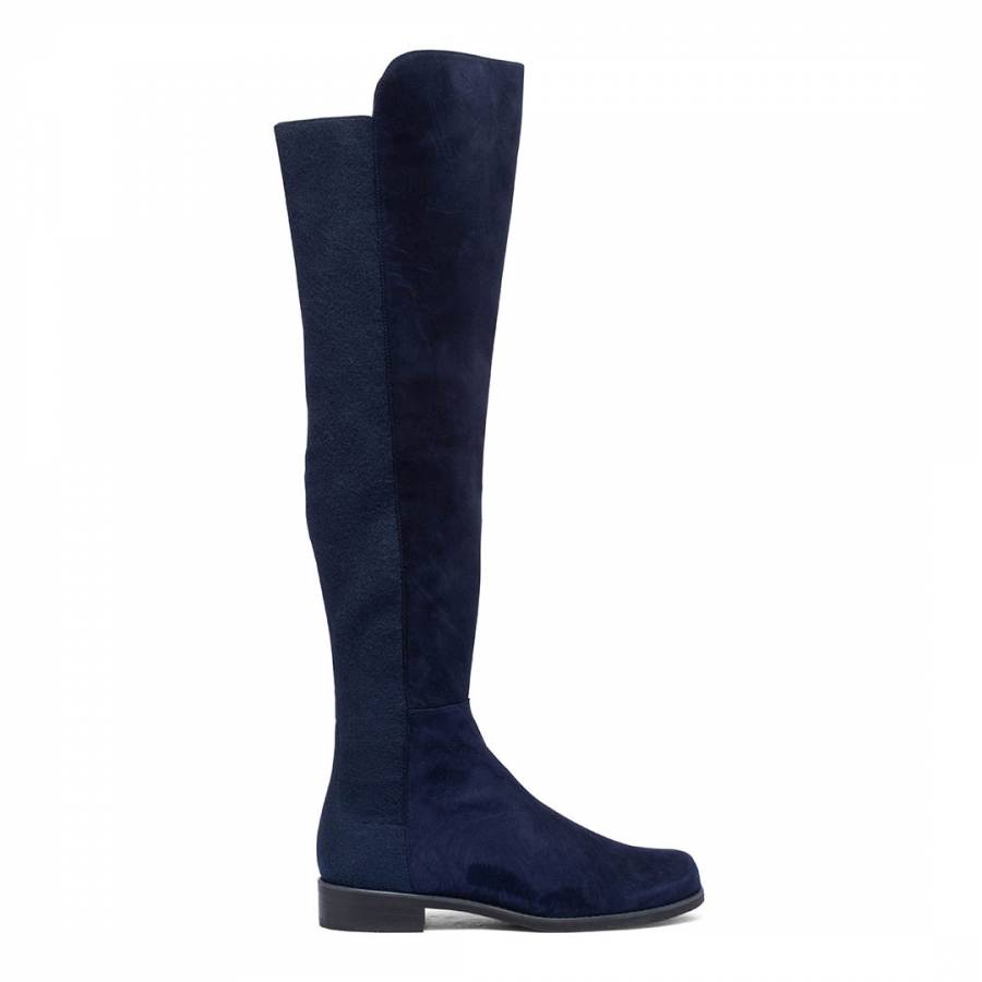 Navy Suede Elastic 5050 Over The Knee Boots - BrandAlley