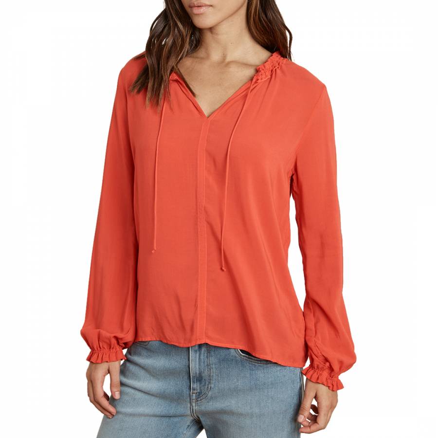 Red Tie Neck Long Sleeve Blouse - BrandAlley
