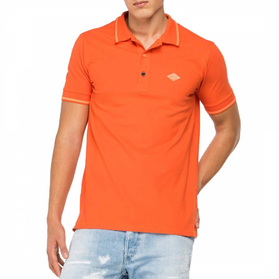 Orange Pique Stretch Cotton Polo Shirt - BrandAlley