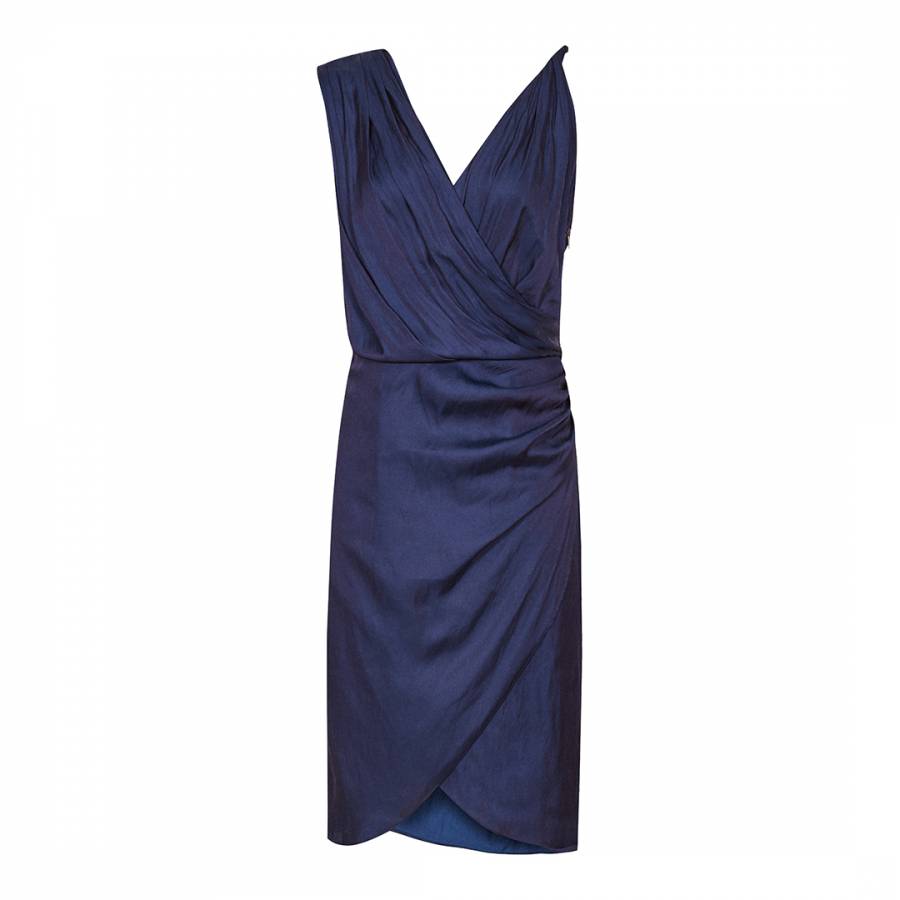 Blue Zaria Drape Satin Cocktail Dress - BrandAlley