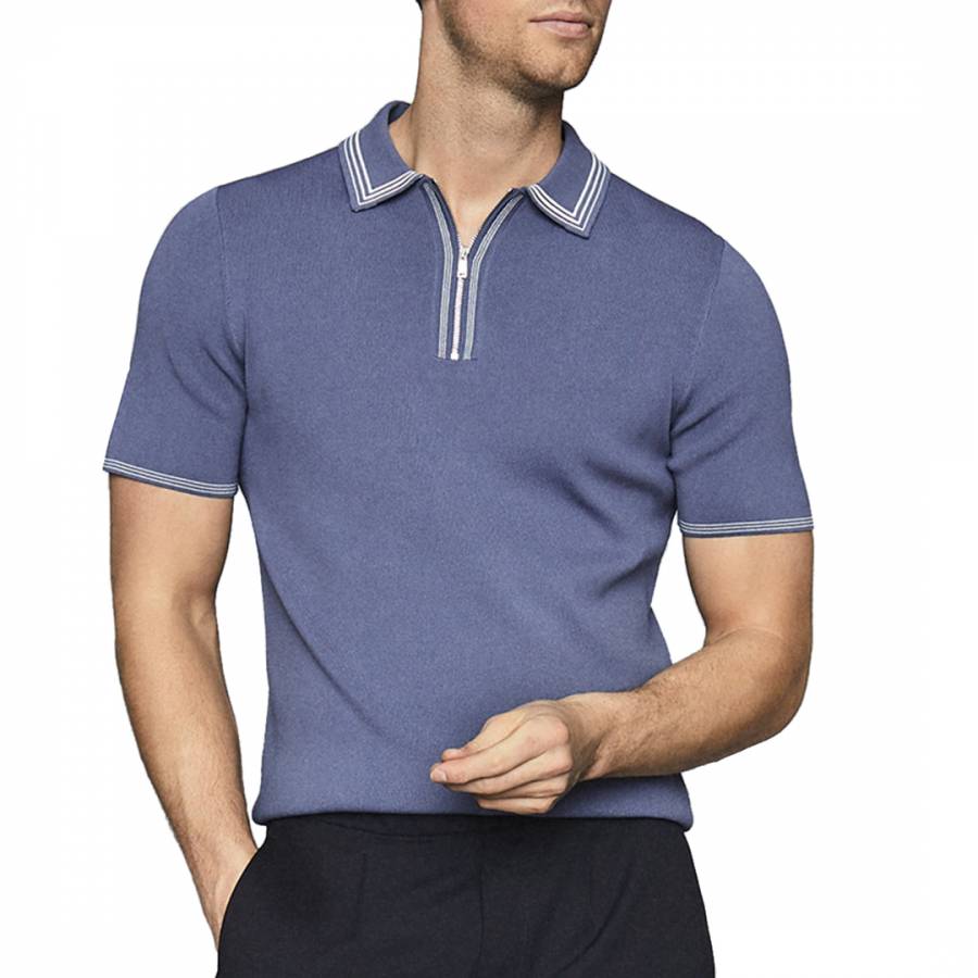 Blue Stetson Slim Tipped Collar Polo Shirt - BrandAlley
