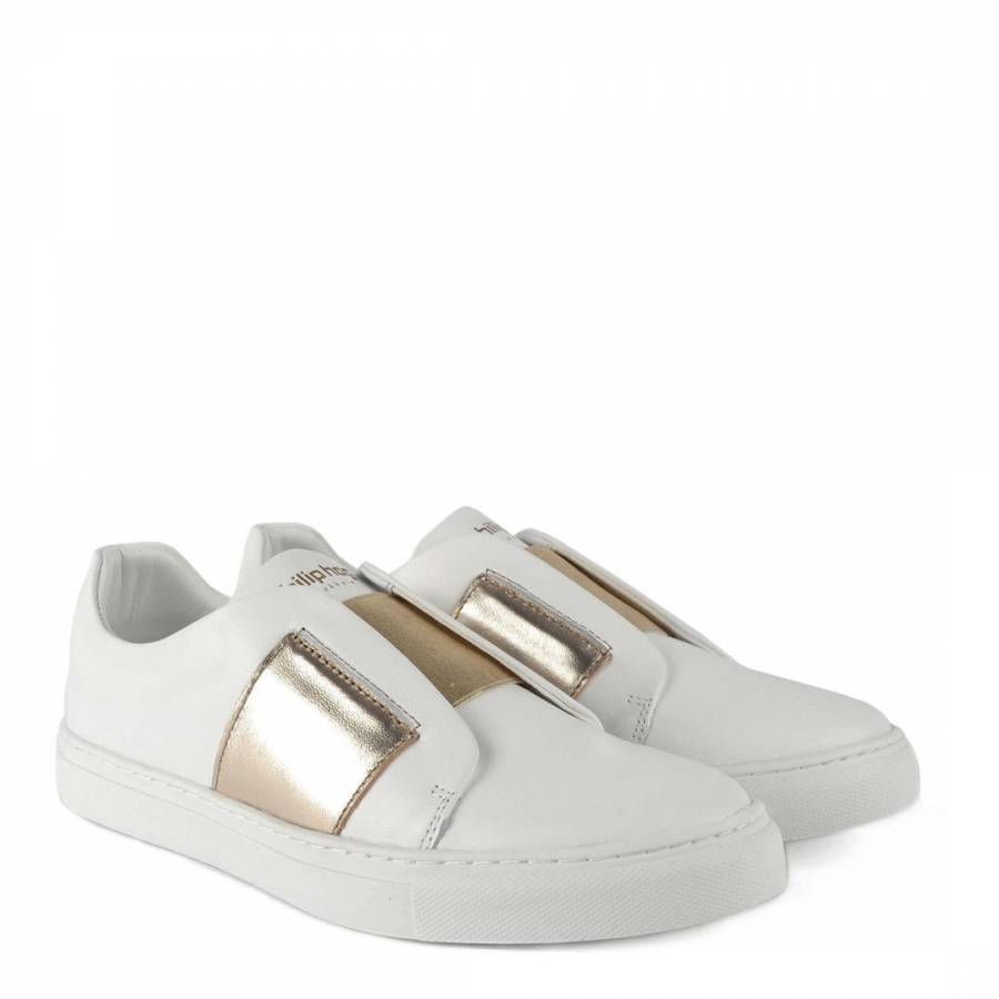 White/Gold Elastic Slip On Sneakers - BrandAlley