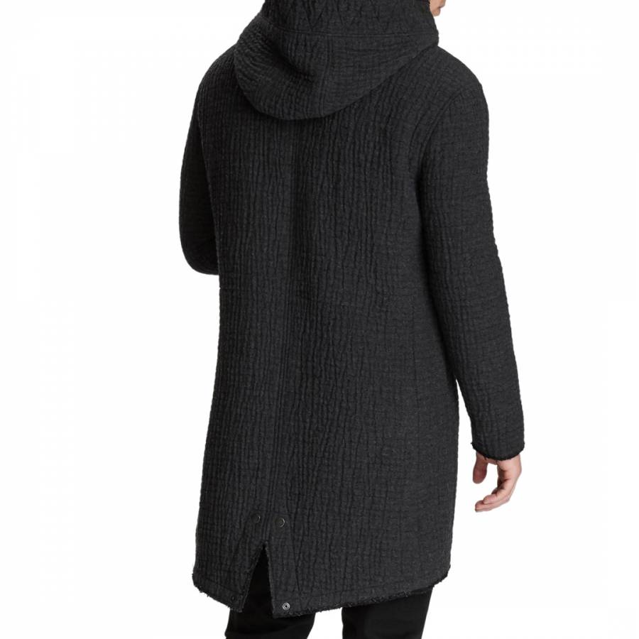 Dark Grey Zip Wool Blend Hooded Jacket - BrandAlley