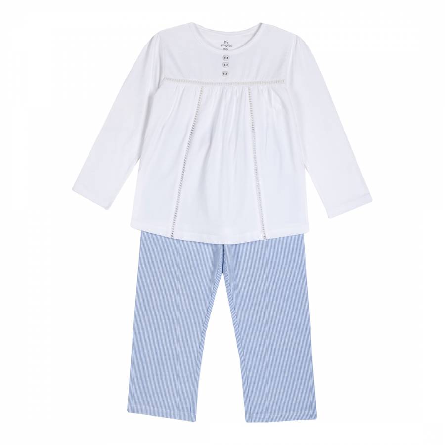 Light Blue Striped Long Sleeve Cotton Blend Pyjamas - BrandAlley