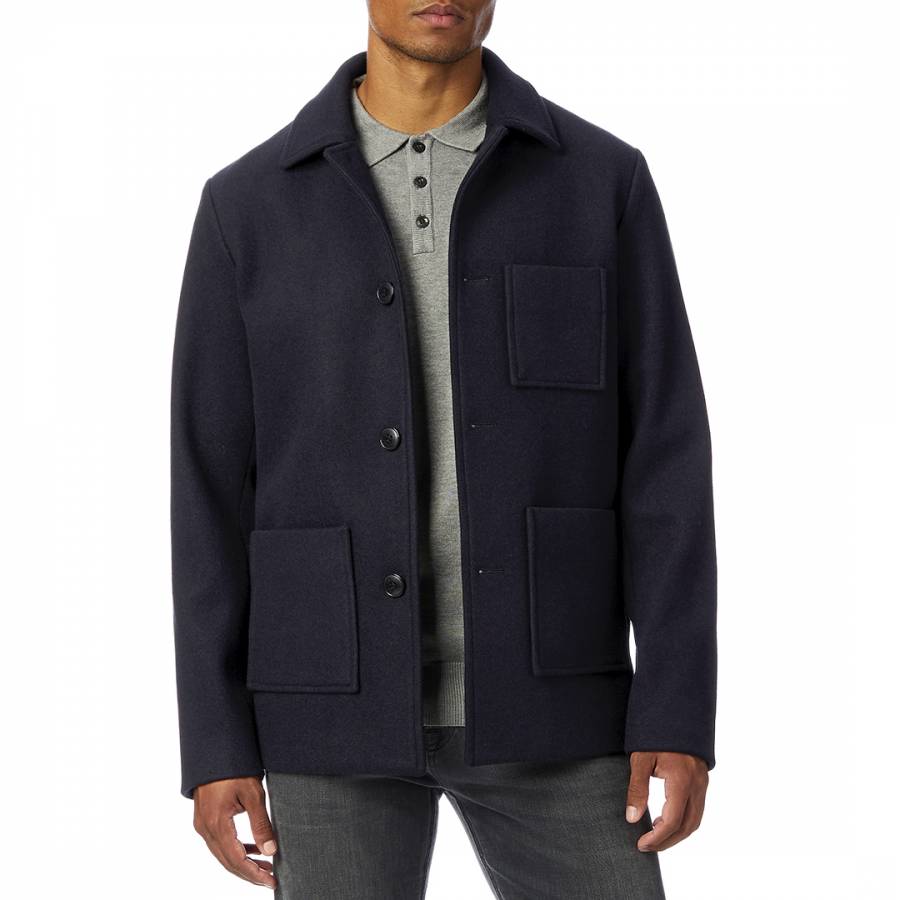 Navy Tony Wool Blend Overshirt - BrandAlley