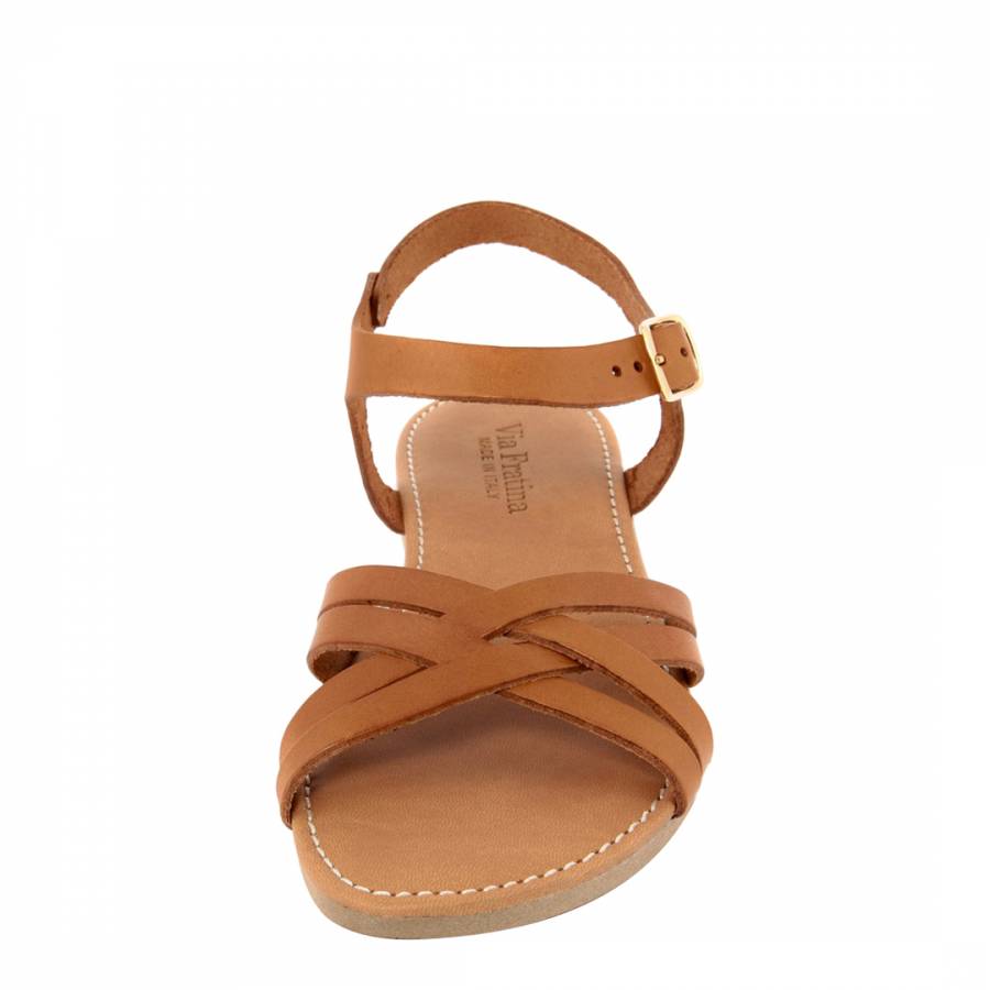 Brown Leather Thin Cross Strap Flat Sandals - BrandAlley